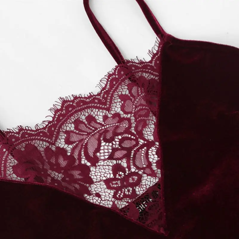 Женское сексуальное бархатное нижнее белье пижама на тонких бретельках топ с