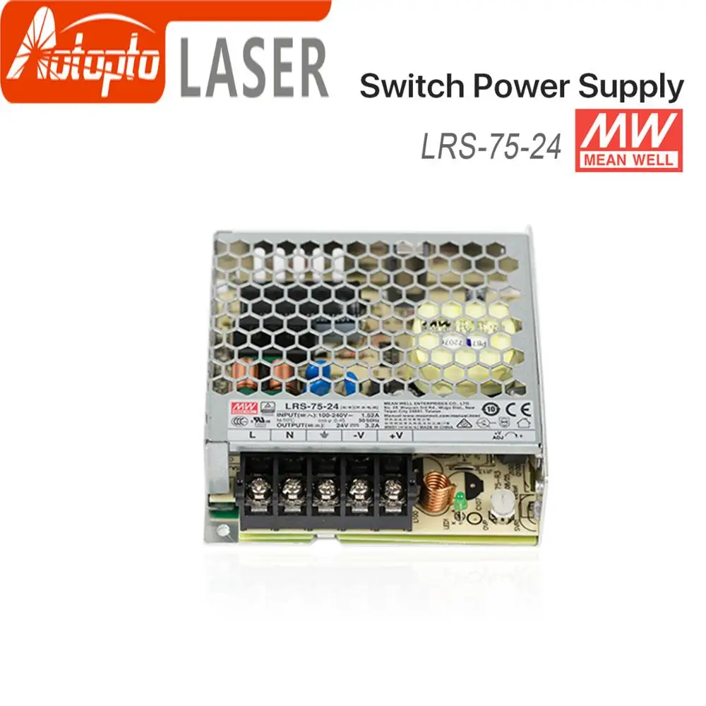 

Импульсный источник питания Meanwell, 5 В, 12 В, 15 В, 24 В, 36 В, 48 В, 75 Вт, оригинальный MW, тайваньский бренд для лазерного управления