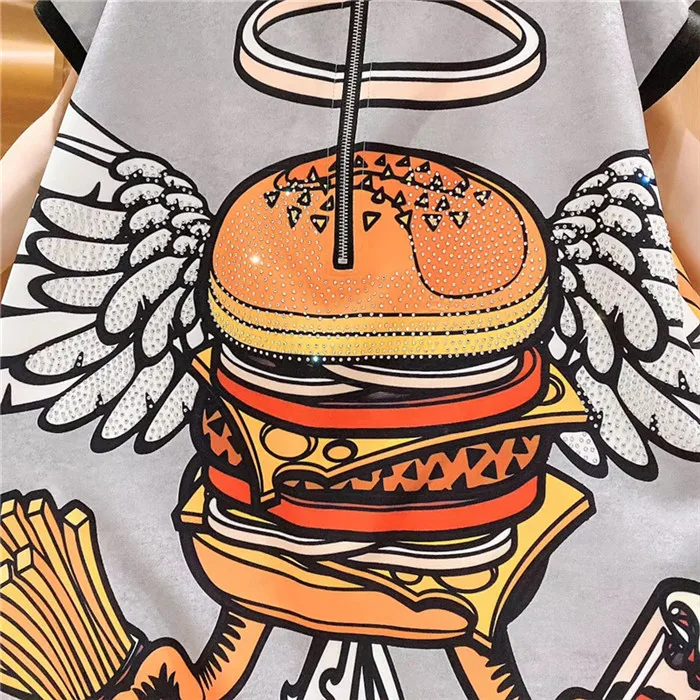 thailand tide brand hot drilling cartoon print thin denim jumpsuit summer short sleeve casual overalls jeans women free global shipping