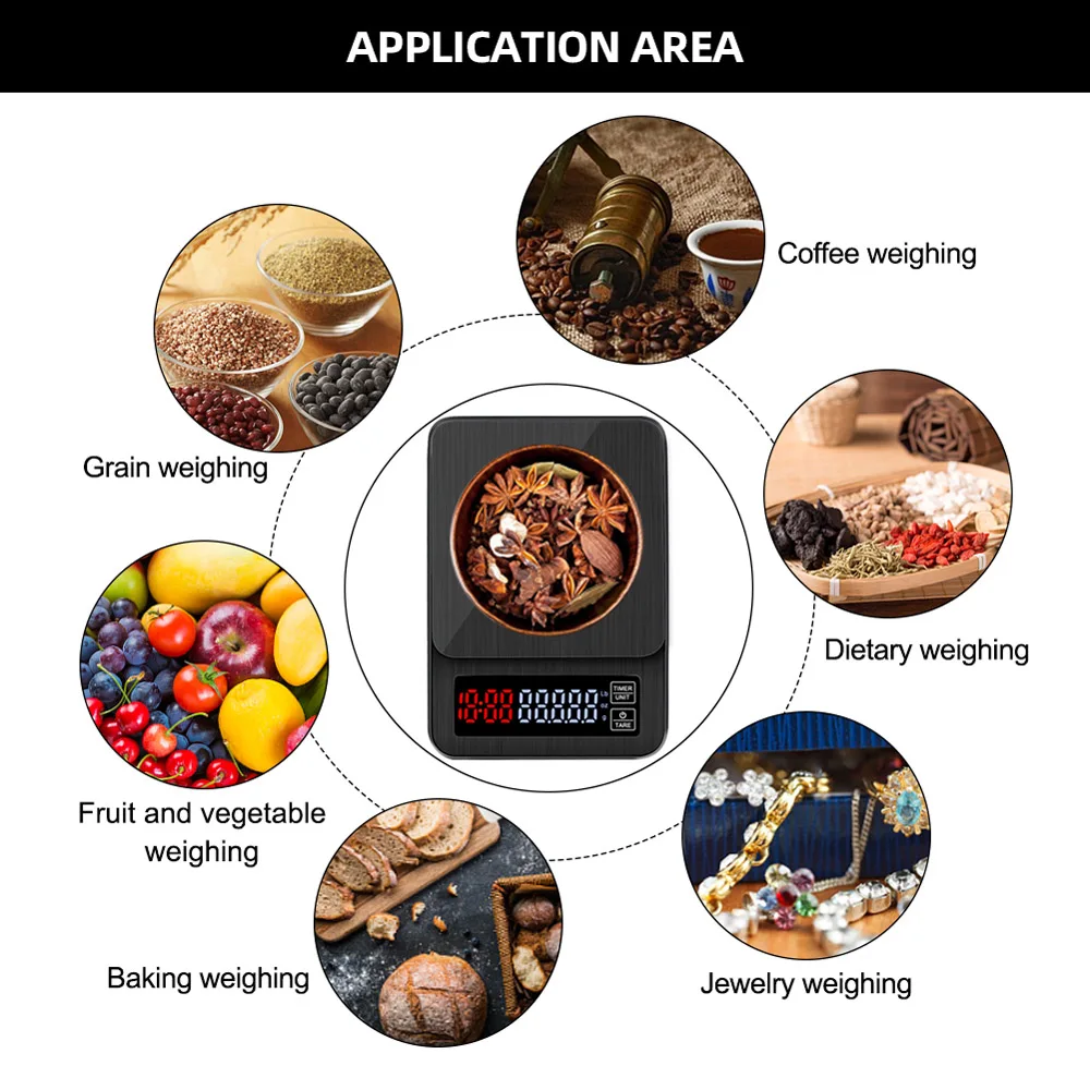 

LED Digital Electronic Drip Coffee Scale with Timer 3kg 5kg 0.1g Digital coffee weight Household Drip Scale Timer