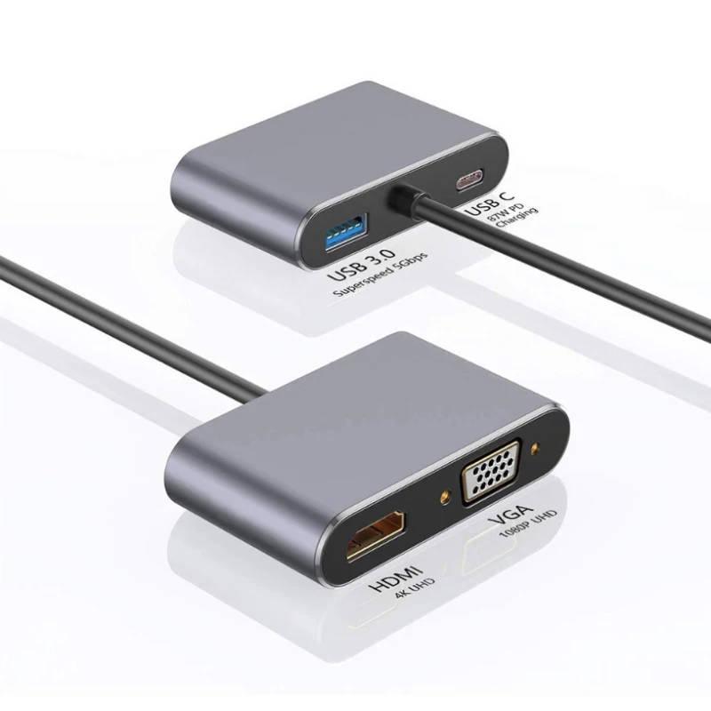 4 в 1 Usb C Mac 3 адаптер преобразователя 8 Вт Type HDMI-совместимый/USB 0/Type-C Алюминиевый для