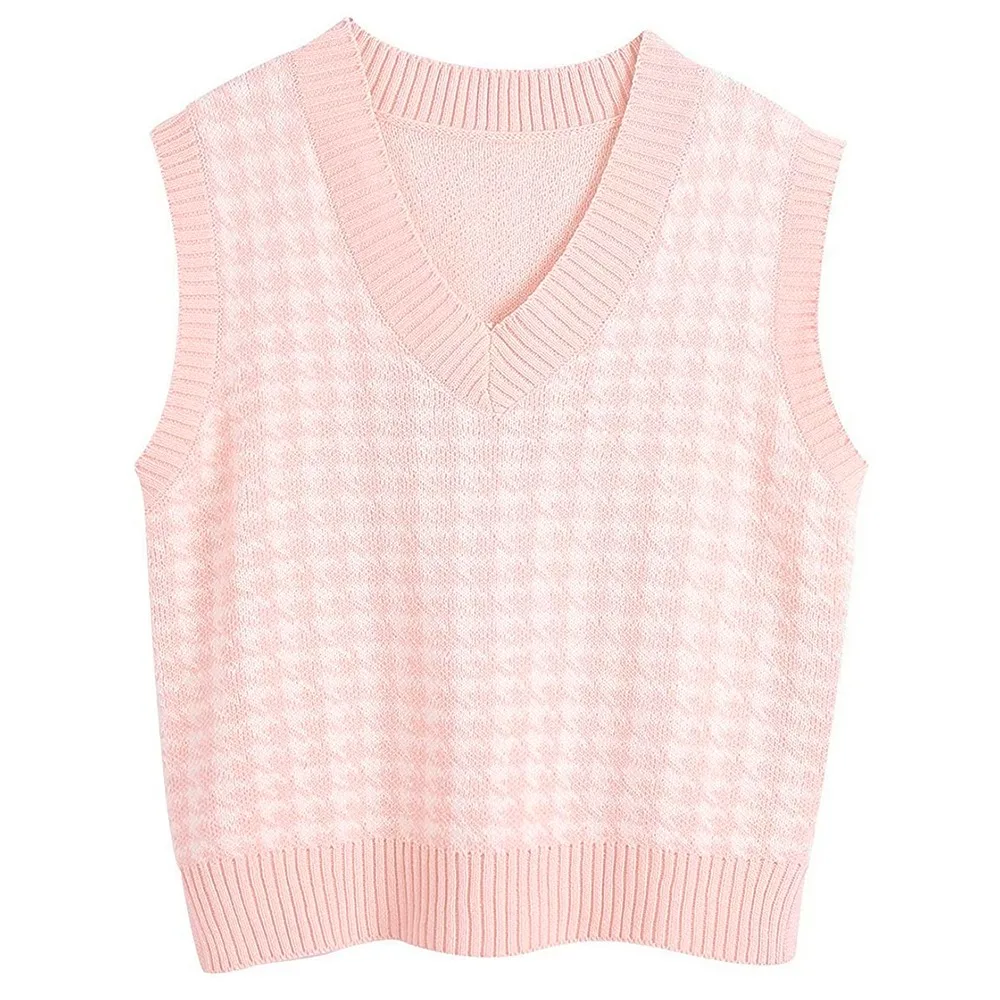 Жилет с рисунком гусиной лапки Женский вязаный жилет Осенний Свободный