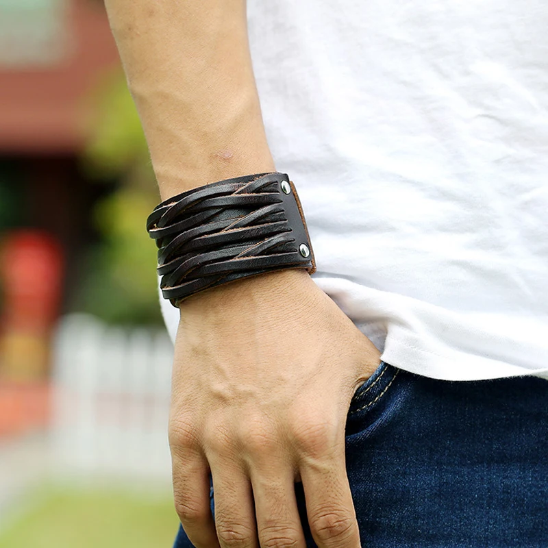 Мужские и женские Многослойные браслеты из натуральной кожи широкий Винтажный