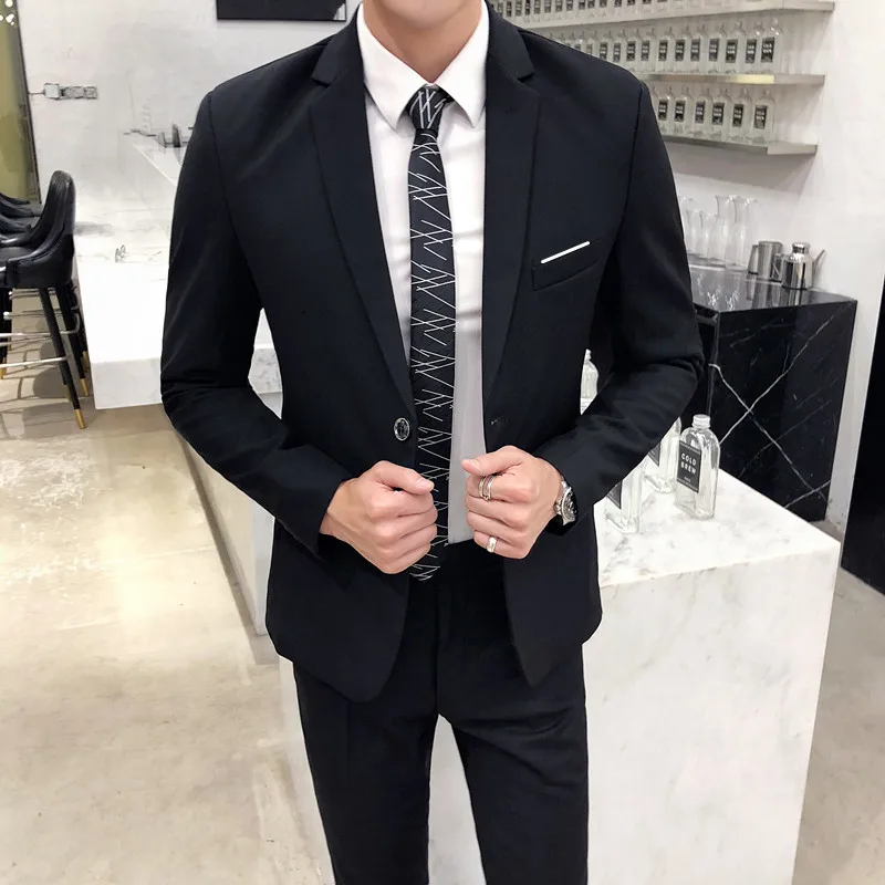 

(Jackets+Pants) 2021 Brand clothing Men's High Quality Casual business suit/Male slim fit cotton groom dress Two suits S-5XL
