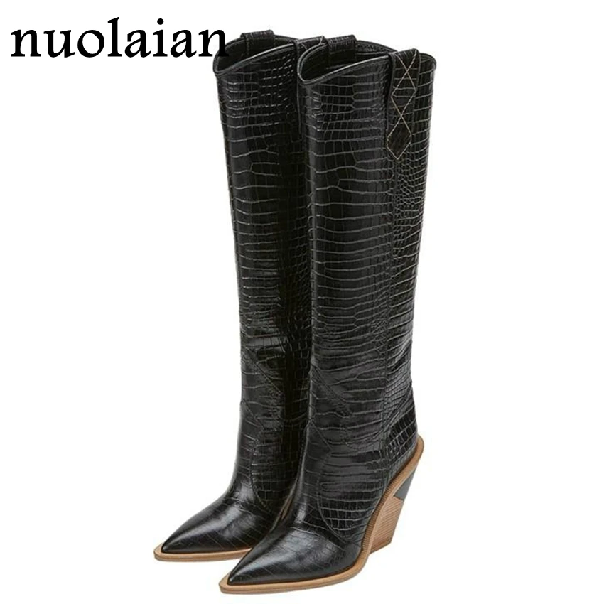 

9.5CM High Heel Shoes Woman Thigh High Boots Black Leather Boot Women Over The Knee Winter Boots Lady Snow Shoe Chaussure