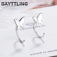 bayttling 14mm silver color fine glossy butterfly open ear clip earrings for women fashion wedding jewelry gifts