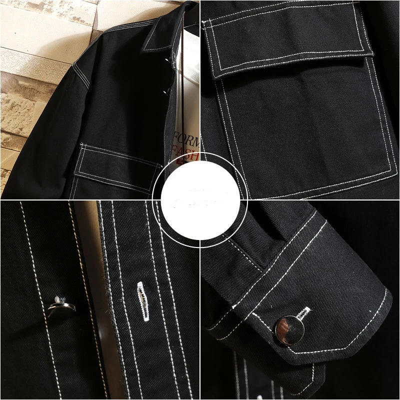 

Solid color cotton loose long sleeve shirt New autumn Fashion middle-aged men's top Trendy pocket decorated thick shirt jacket