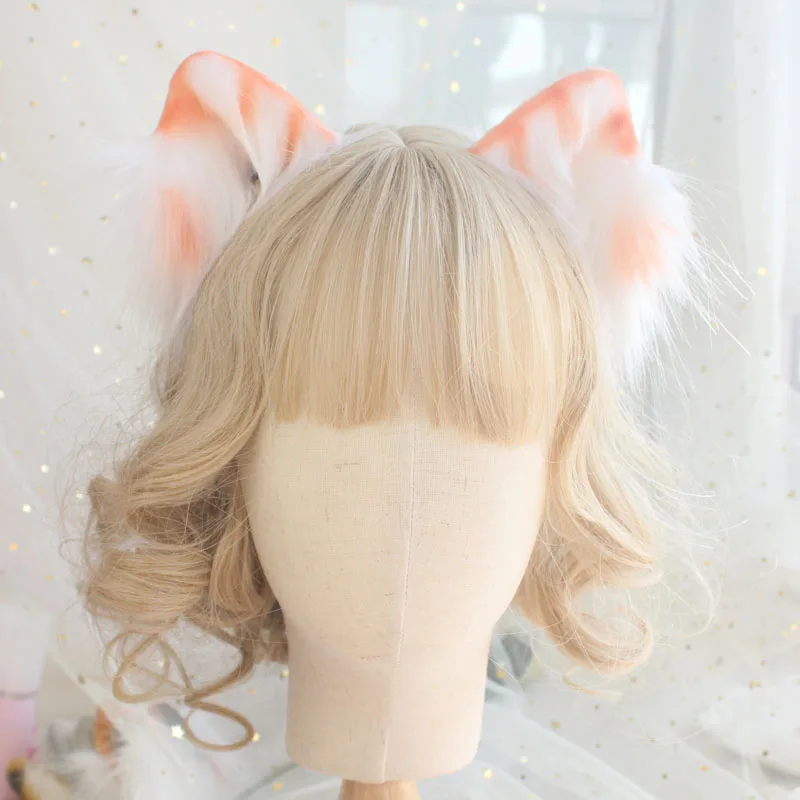 

Plush Tabby Cat Animal Ear Simulation Handmade Hairpin Dog Rabbit Fox Wolf Ears Kemonomimi Side Clip Cosplay Lolita KC Headband