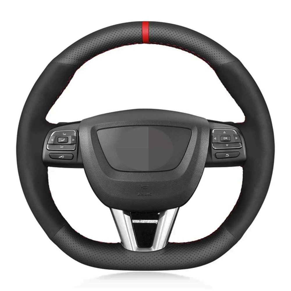 

Car Steering Wheel Cover Non-Slip Hand-Stitched Black Genuine Leather Suede For Seat Leon (FR|CUPRA) MK2 1P 2009 2010 2011-2012