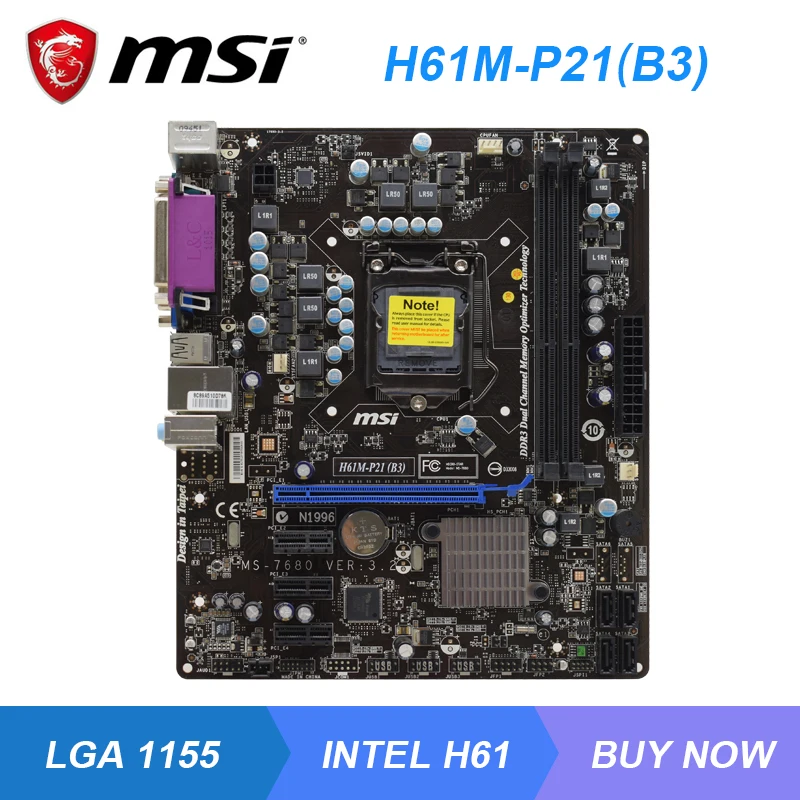 

MSI H61M-P21 (B3) Motherboard 1155 Motherboard 1155 DDR3 Intel H61 16GB 10×USB2.0 PCI-E X16 Micro ATX Support Core i3/i5/i7 Cpus