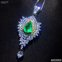 kjjeaxcmy fine jewelry 925 sterling silver inlaid natural emerald female pendant necklace luxury support detection