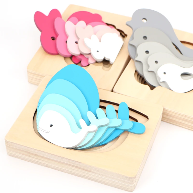 

Многослойные 3D головоломки с животными, градиентные цвета, Обучающие деревянные игрушки для детей, Обучающие головоломки для детей YE1064H