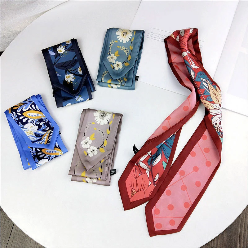 Женский Шелковый атласный шарф с цветочным принтом и воротником бабочкой для