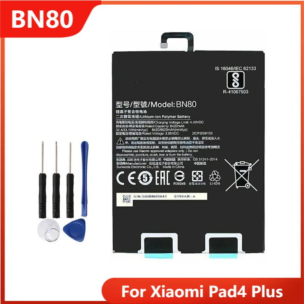 

Replacement Tablet Battery BN80 For Xiaomi Pad4 Plus Tablet 4 Pad 4 Plus Rechargable Batteries 8620mAh