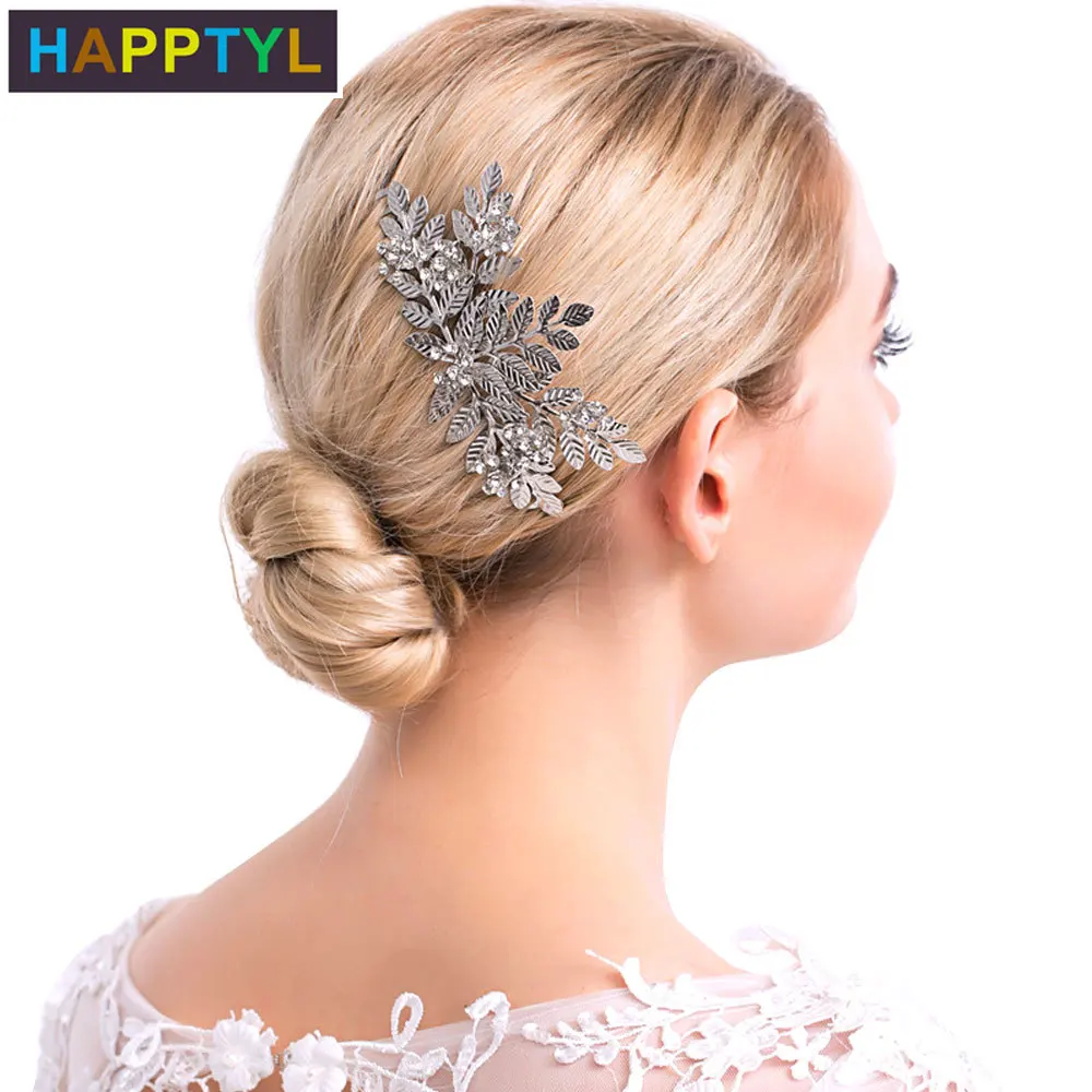 

HAPPTYL 1Pcs Rose Gold Bridal Hair Comb Clip - Rhinestone Leaves Headpieces Wedding Hair Accessories For Women, Girl, Bridal