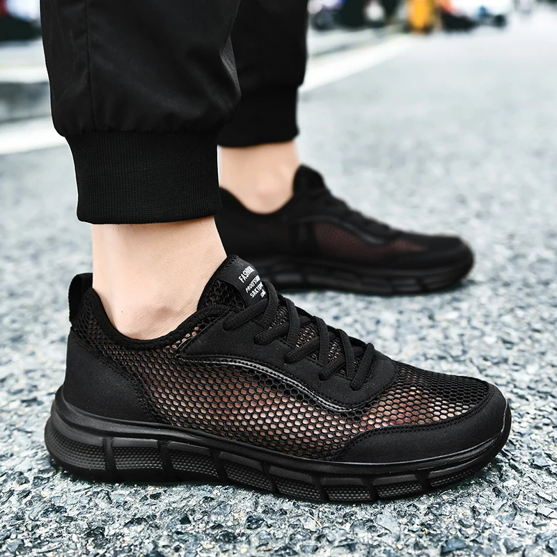 

Big Size 47-48 Black Man Wear Resitant Mesh Anti-Odor Classic Vulcanize Man's Light Outdoor Hollow Sport Shoes