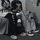 Брюки женские в стиле Харадзюку, штаны с японским узором в стиле хип-хоп, брюки с широкими штанинами для женщин и мужчин, джоггеры, повседневные штаны оверсайз