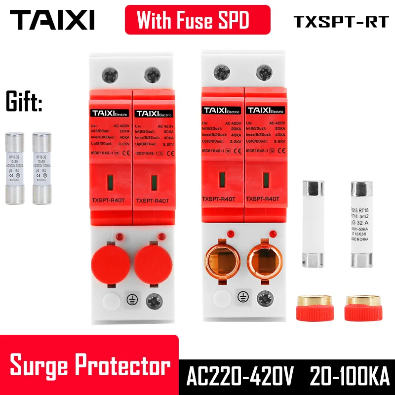 AC SPD с предохранителем от перенапряжения 275 в 400 напряжение 20/40/60/80/100 ка рычаг 1 2