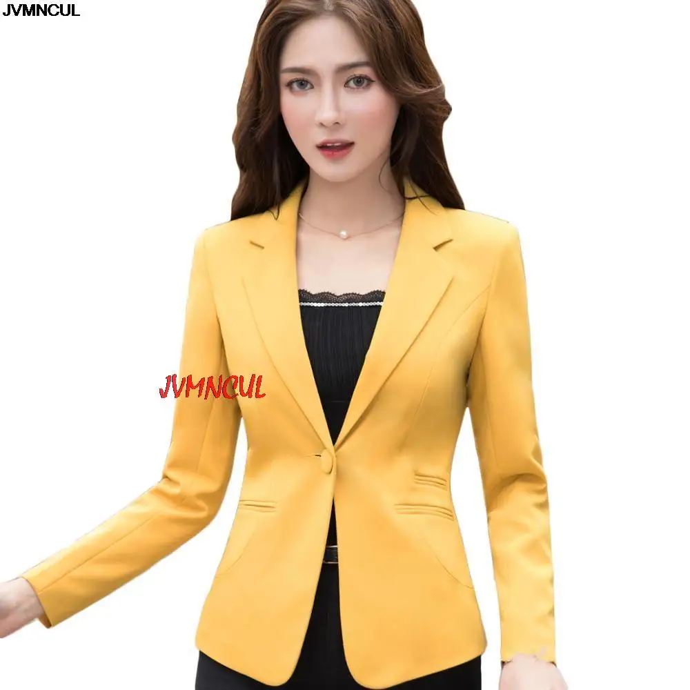 

Casaco feminino plus size de 2021, jaqueta blazer feminina mangas longas com um botão, amarelo, rosa, preto, primavera, verão