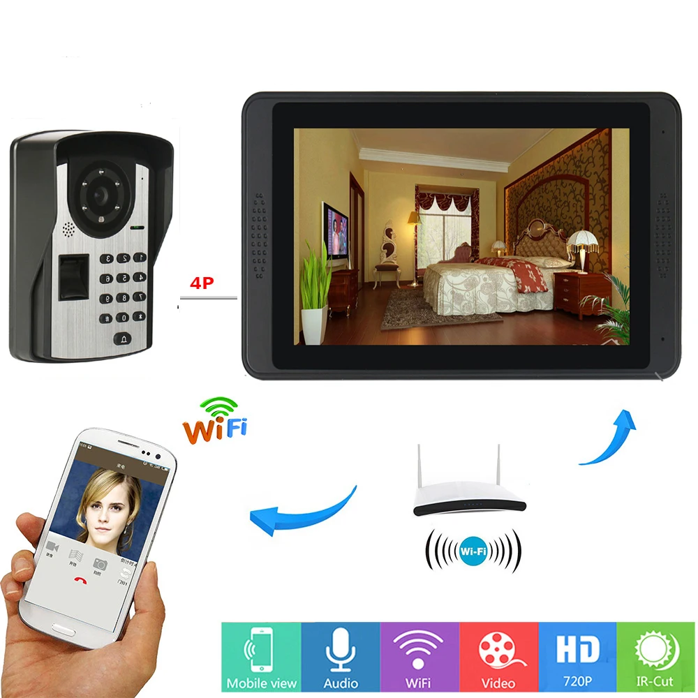 Yobang Security 7 Inch Monitor Vingerafdruk RFID Wachtwoord Wifi Draadloze Video Deurtelefoon Deurbel Video Intercom KIT APP Controle