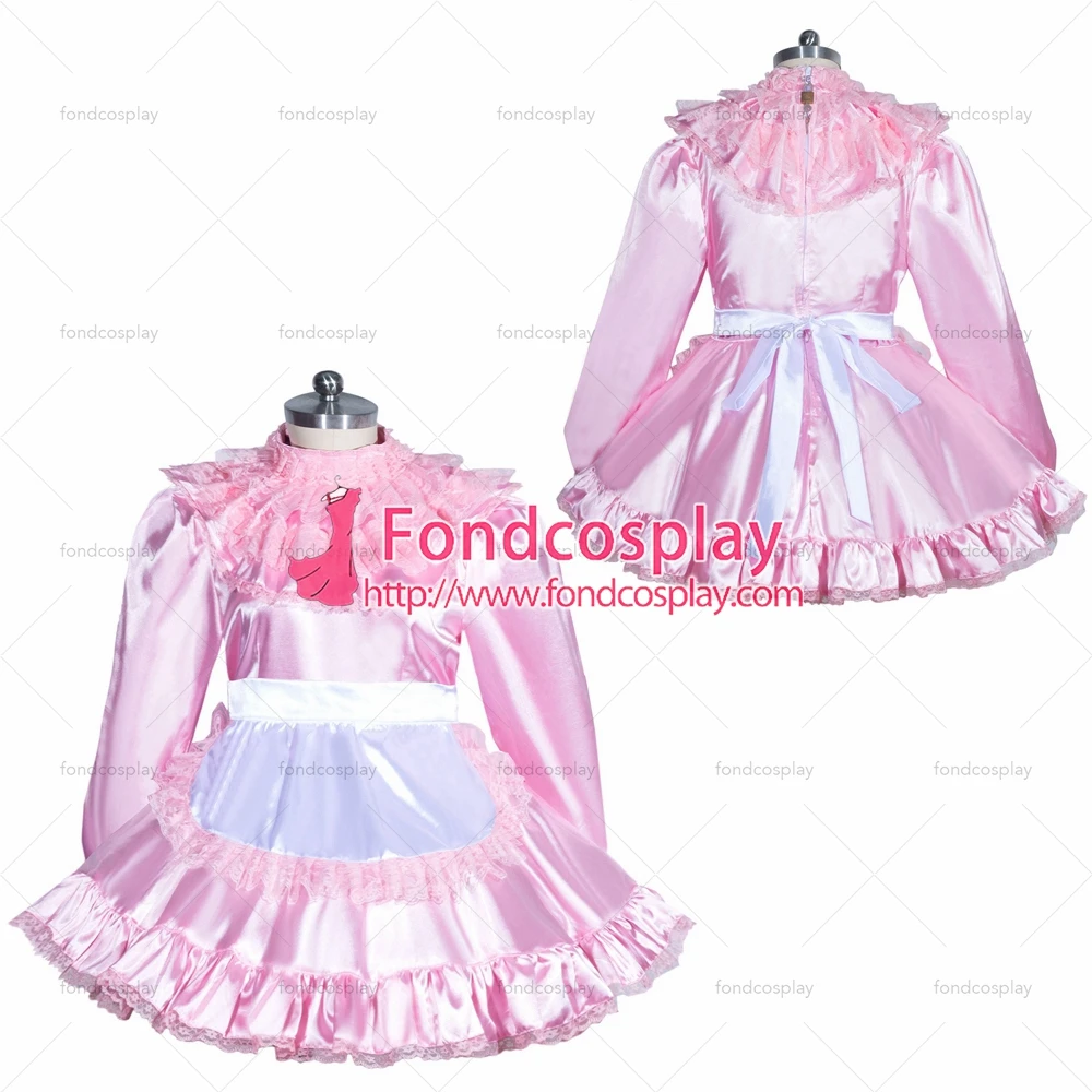 

fondcosplay adult sexy cross dressing sissy maid French satin lockable pink dress Uniform cosplay costume Tailor-made[G3957]