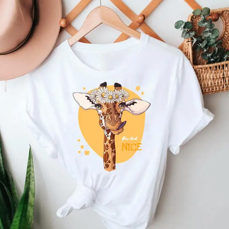 

Women Summer Tshirts Giraffe Cartoon Fashion Casual Clothing Short Sleeve Clothes Graphic T Top Lady Print Female Tee T-Shirt