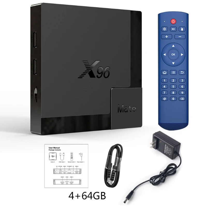 

X96 Коврики Смарт ТВ коробка Andr oid 10 4G 64GB 2,4G & 5G 4K с Wi-Fi голосовой помощник Media Player BT5.0 Декодер каналов кабельного телевидения T84C