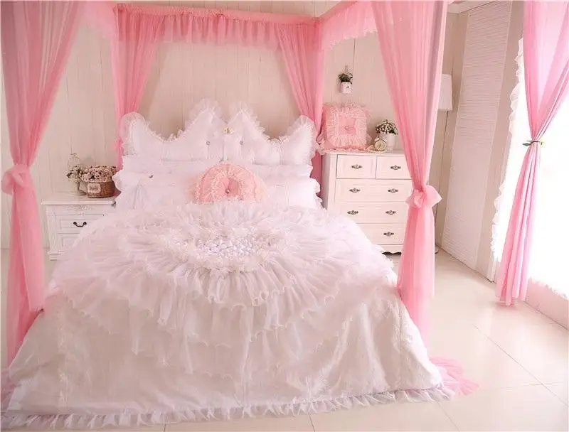 Комплект свадебного постельного белья из хлопка и кружева в стиле принцессы