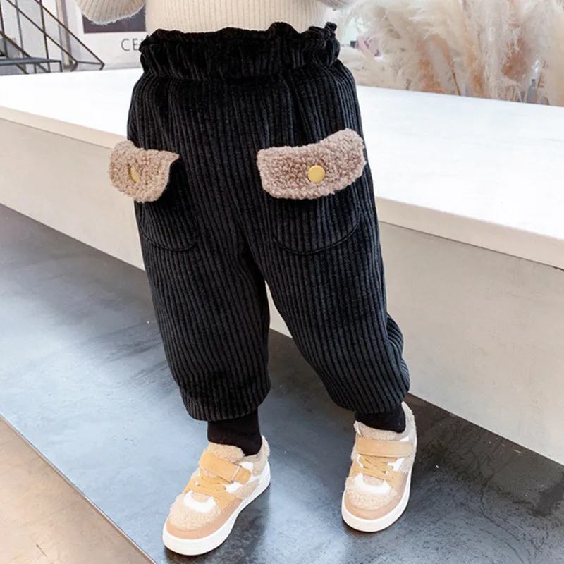 

DFXD 2020 детские брюки зимняя одежда модные вельветовые брюки с карманами из ягненка Детские плотные теплые флисовые шаровары
