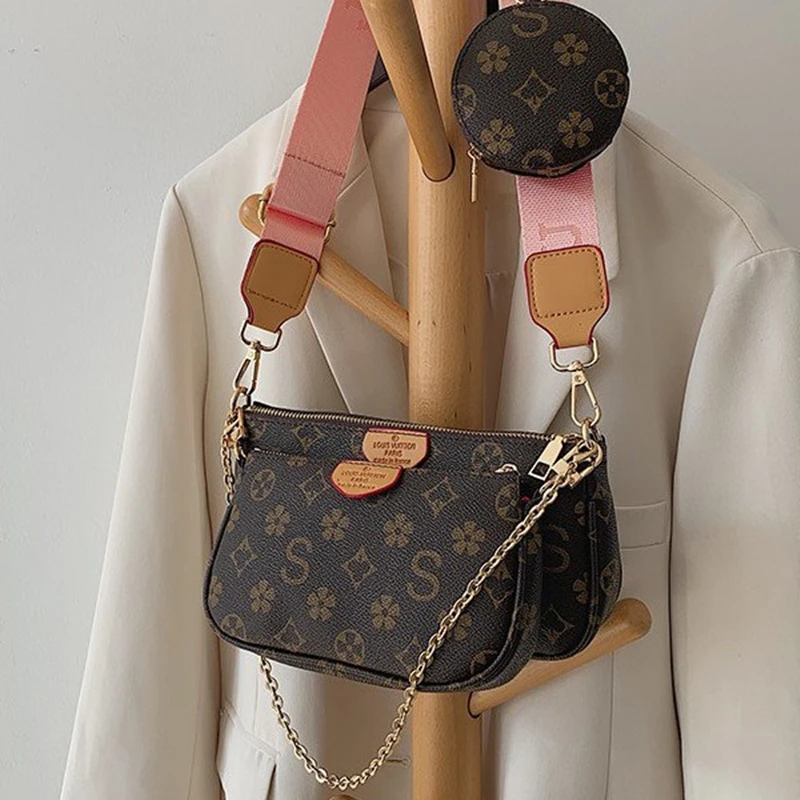 

3in1 Sets Women Crossbody Bag 2021 New Trend Classic Printed Pattern Shoulder Messenger Chain Bags Women Trendable Purses
