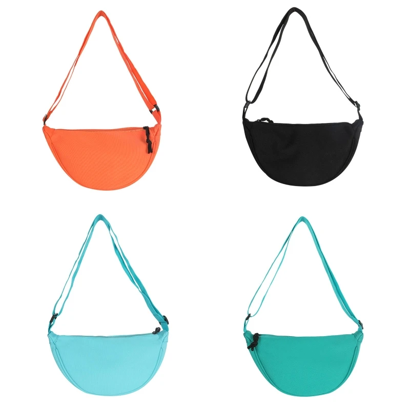 

Solid Color Chest Bag Nylon Satchel Bag Semicircle Handbag Zipper Shoulder Bags L5YB
