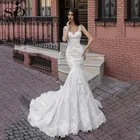 Свадебное платье-русалка, сексуальное кружевное платье с V-образным вырезом и аппликацией, свадебное платье в стиле бохо, размера плюс