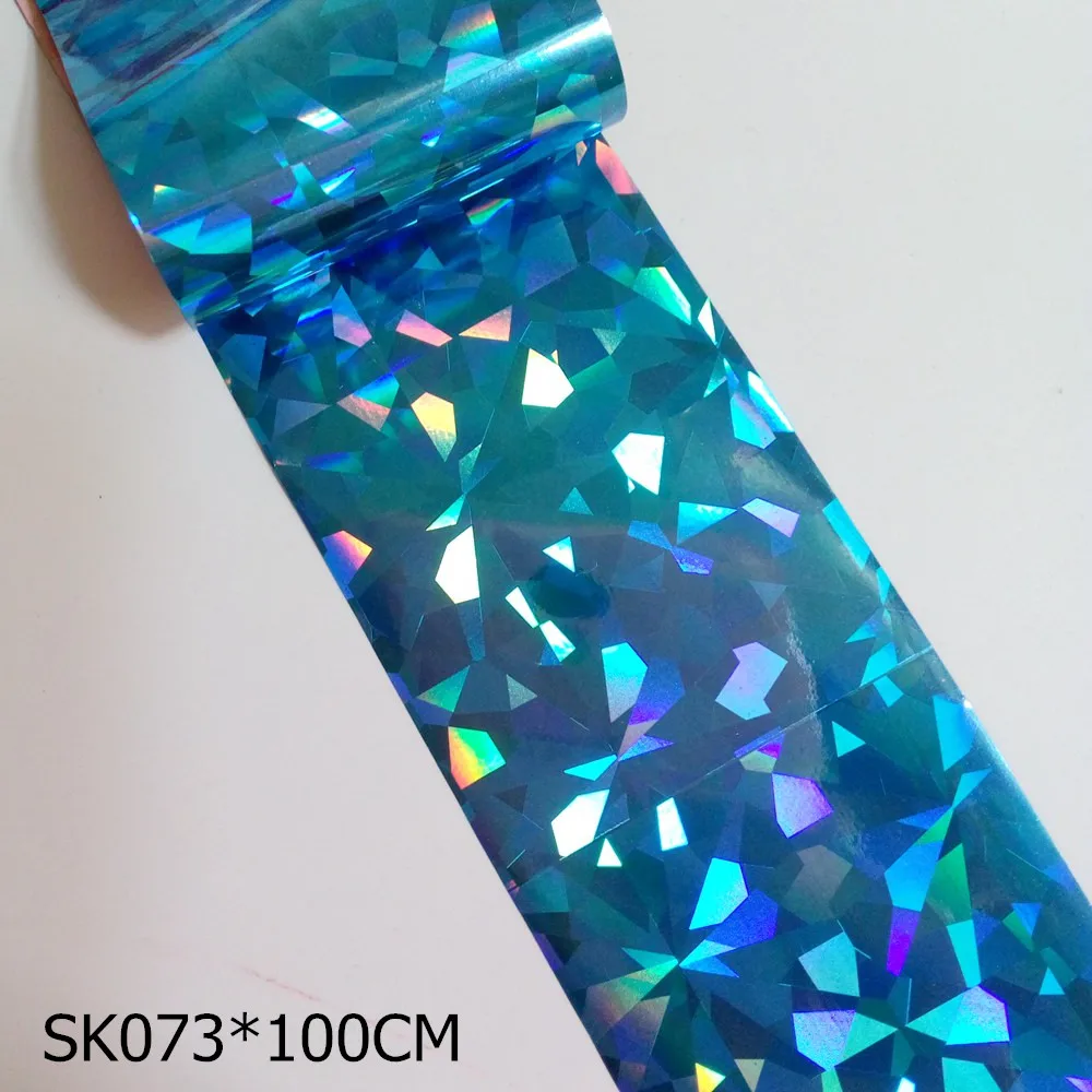 SK073 100*4 см голографическая синяя Фольга для ногтей Наклейка разбитое стекло переводная наклейка s голографическая Сделай Сам наклейки для нейл-арта - Цвет: SK073