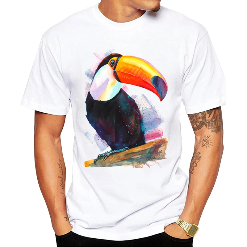 

TEEHUB Newest Funny Hand Drawing Men T-Shirt Toucan Printed Tshirts Short Sleeve O-Neck Cool Tee Hipster Tops