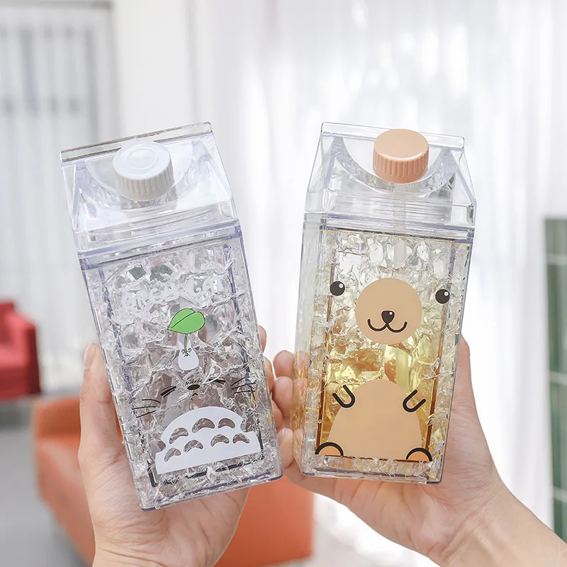 

Water Bottles Milk Coffee Cups Cute Box Kettle 400ml Milk Cartoon Water Bottle Sport Tour Student Kawaii With Straw Drink Bottle