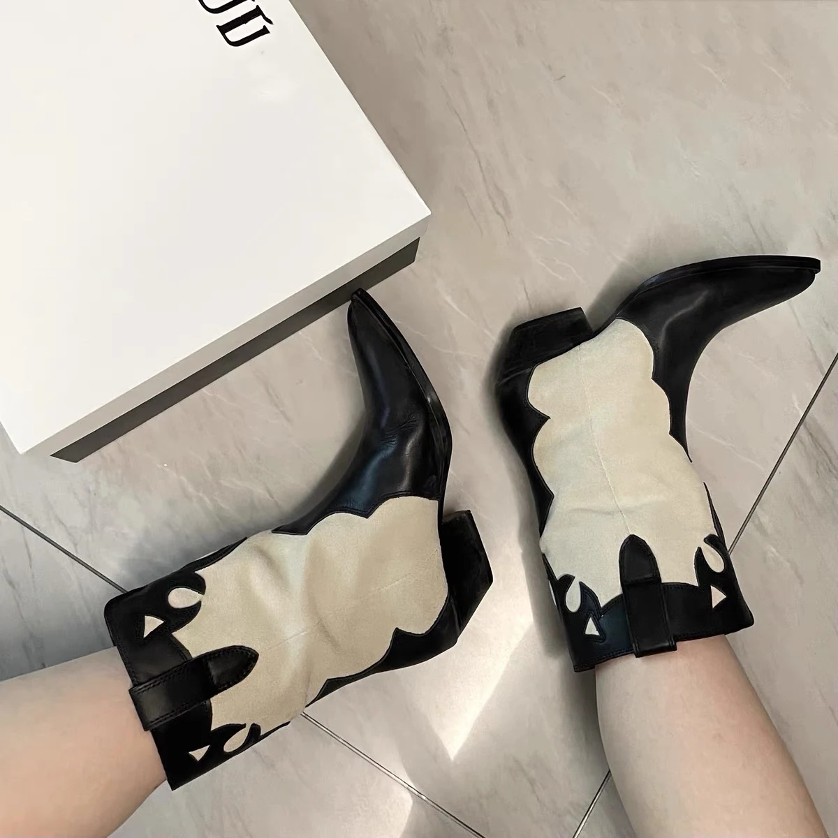 

Cowboy Boots 2021 Winter Women Mid-calf Boots Brand Designer Western Boot Fashion Chunky Heel Runway Cowgirl Boots Femme