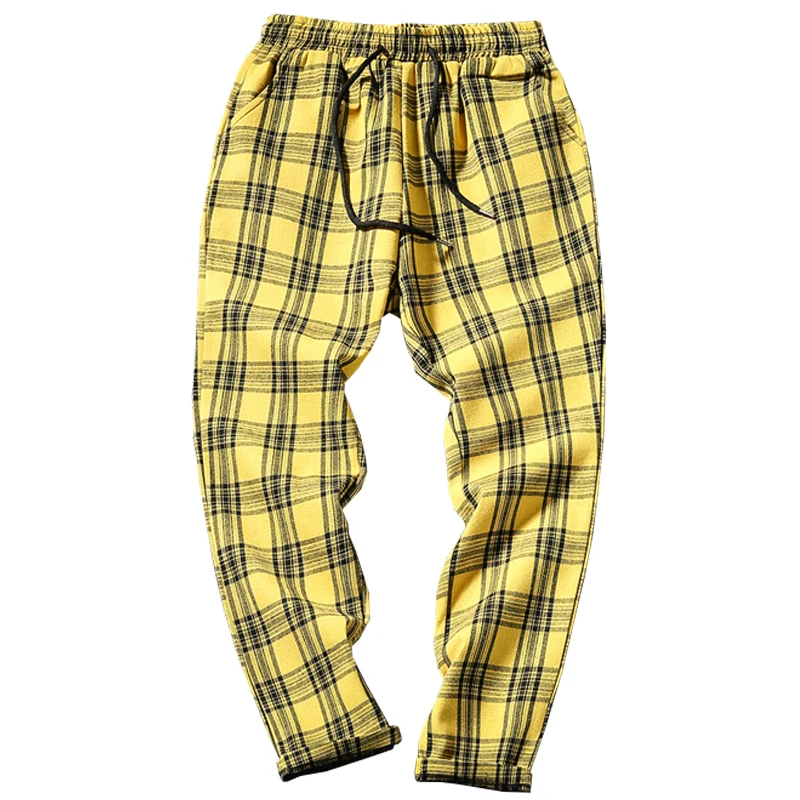 

Streetwear Yellow Black Plaid Pants Men Joggers 2020 Man Casual Straight Harem Pants Men Korean Hip Hop Track Pants Plus Size