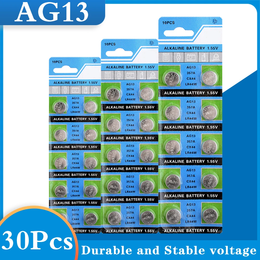 

30Pcs /3 Park AG13 1.5V button battery LR44 L1154 RW82 Alkaline Button Cell Coin Battery RW42 SR1154 SP76 A76 357A