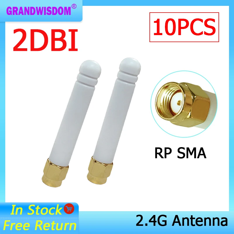 

GRANDWISDOM 10pcs 2.4G antenna 2dbi sma female wlan wifi 2.4ghz antene pbx iot module router tp link signal receiver antena