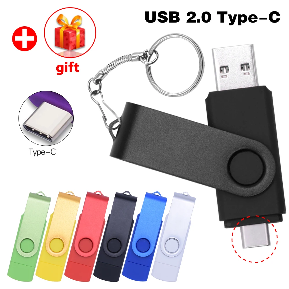 New Custom Logo OTG USB Flash Drive Type C Pen Drive 128GB 64GB 32GB 16GB 8GB 4GB USB Stick 2.0 Pendrive for Type-C Device