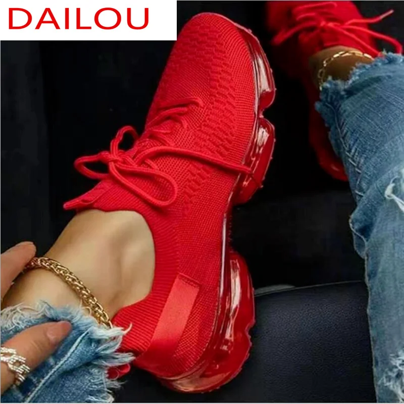 

Spring 2021 Fashion Women's Shoes Women's Mesh Breathable Sneakers New Walking Vulcanized Shoes Comfortable Lace-up Casual Shoes