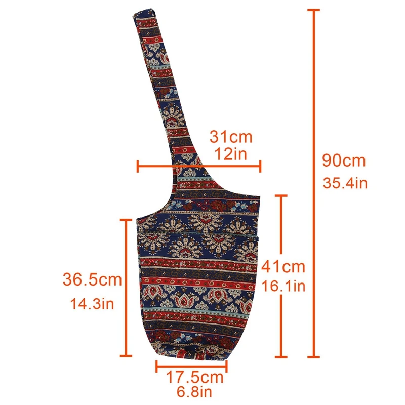 

Multifunctional Ethnic Style Yoga Mat Bag Casual Fashion Canvas Yoga Bag and Zipper Pocket Fit Most Size Mat