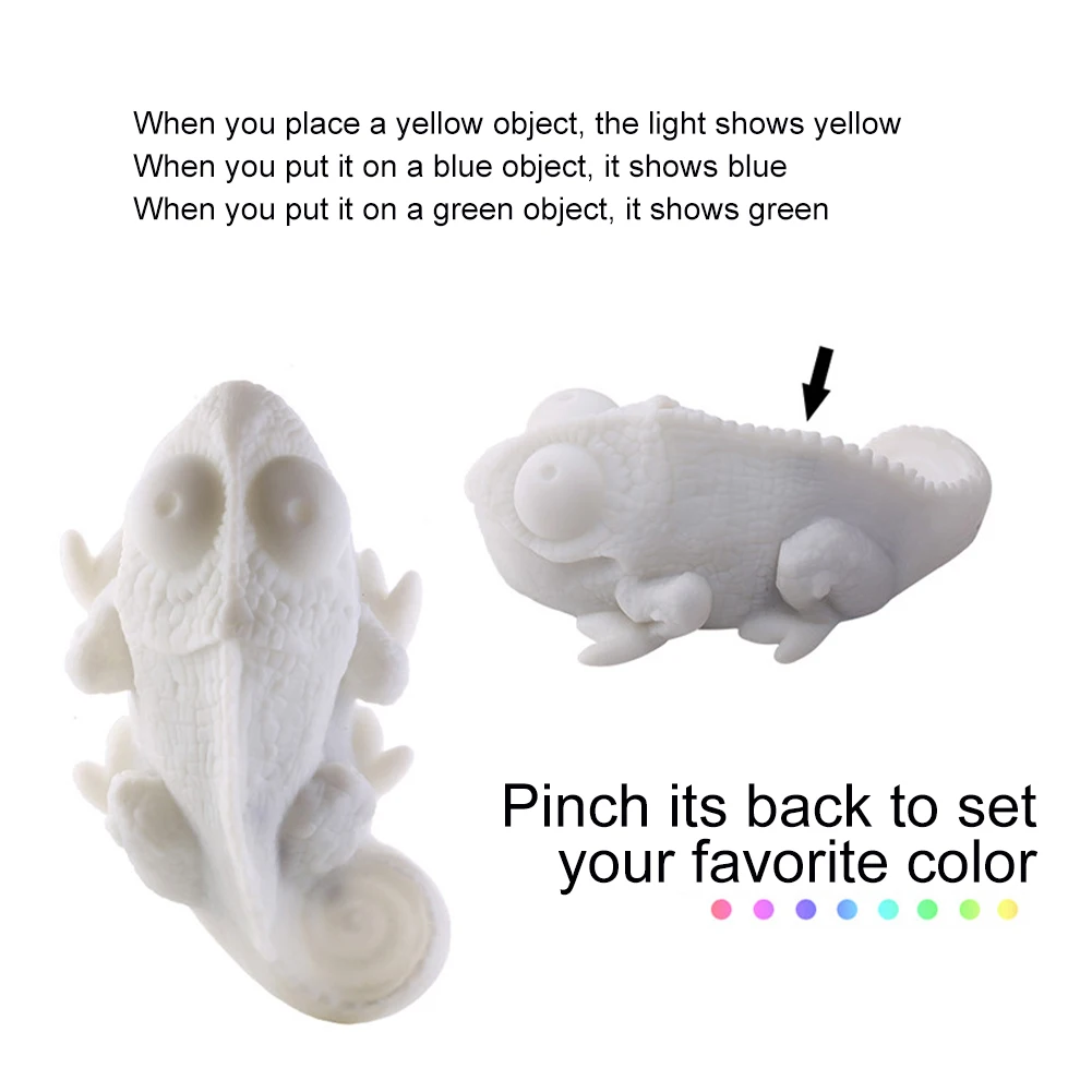 

Bedroom Bedside Desk Home Decor LED Night Light Atmosphere Lamp 3D Chameleon Kids Room Color Changing USB Rechargeable Gift Cute