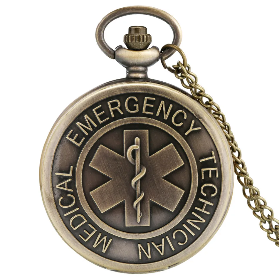 

Bronze EMT Nurse Pocket Watch Quartz Necklace Pendant Clock Antique Souvenir Pocket Clock with Sweater Chain