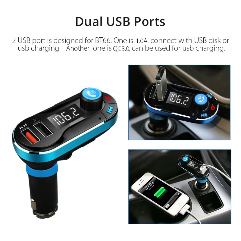 VANJEW BT66 QC 3 0 быстрое зарядное устройство fm передатчик модулятор Bluetooth Handsfree Call Car Audio