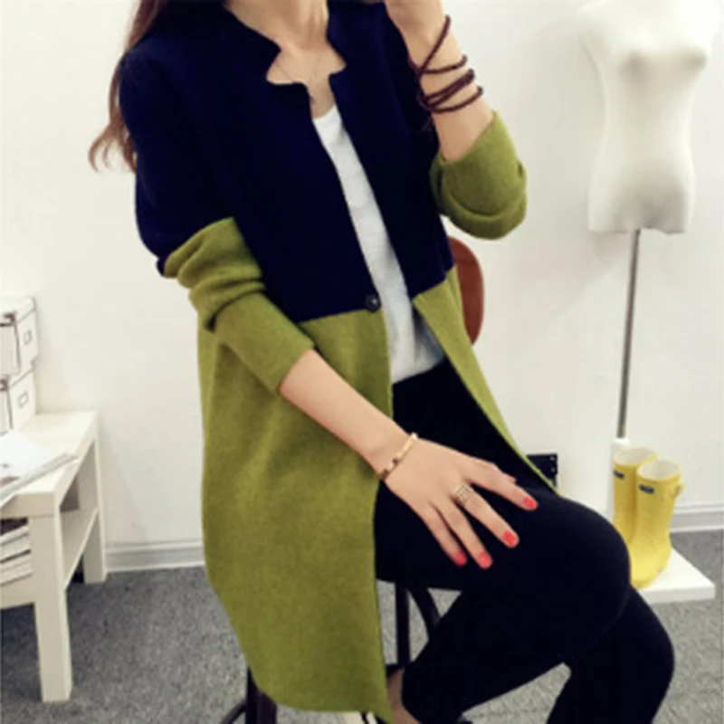 Осень-зима тонкий вязаный свитер с длинным рукавом Модный повседневный длинный