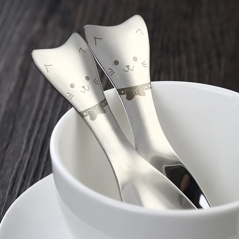 Милая Мини ложка из нержавеющей стали 304 в форме мультяшного кота для мороженого
