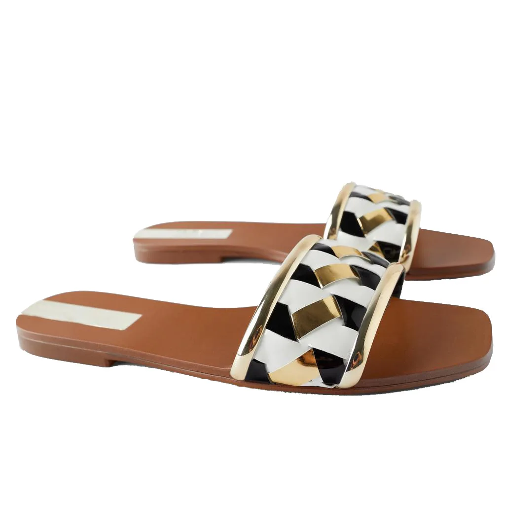 Шлепанцы женские с квадратным носком Вязаные сандалии на плоской подошве