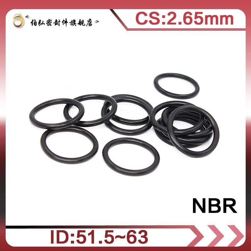 

Nitrile Rubber O-Ring 10PCS/lot Black NBR Sealing CS2.65mm ID51.5/53/54.5/56/58/60/61.5/63mm O-Ring Seal Gasket Ring