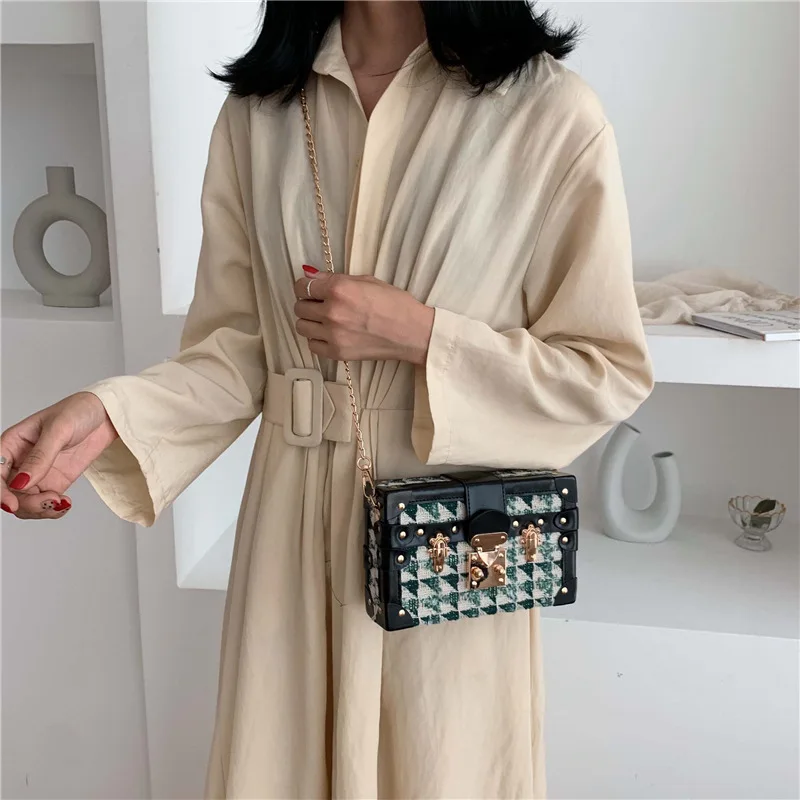 

CASMOR Designer Bags 2019 Autumn and Winter New Chains Shoulder Bags Ladies High Quality PU Lock Messenger Bag Simple Plaid Bag